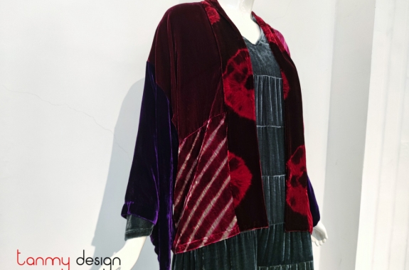 Kimono velvet coat mixed with three colors- ICHIKO